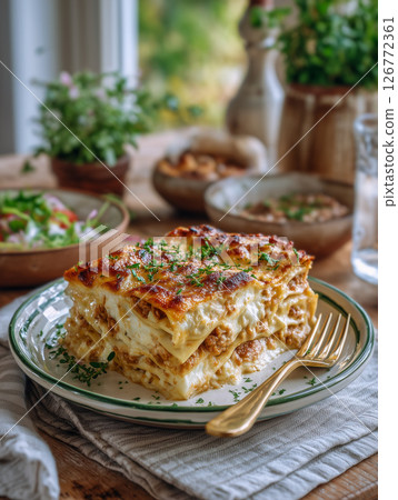 美味的千層面,一種義大利麵食 美味的千層面,一種義大利麵食 126772361
