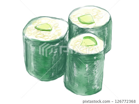 美味新鮮的 kappa 壽司捲手繪水彩插圖 126772368
