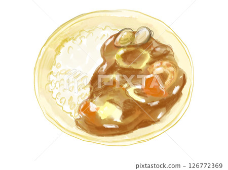 Hand-drawn watercolor illustration of delicious seafood curry 126772369