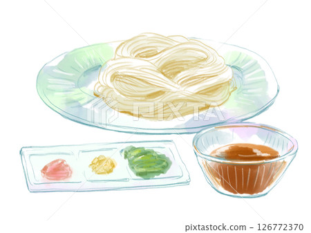 Delicious somen noodles hand-drawn watercolor illustration 126772370