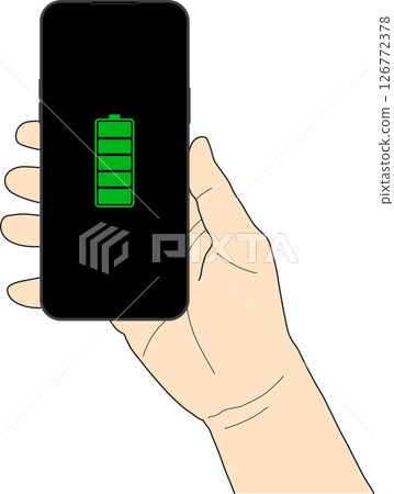 illustration of right hand holding smartphone with full battery icon on screen transparent background illustration of right hand holding smartphone with full battery icon on screen transparent background 126772378