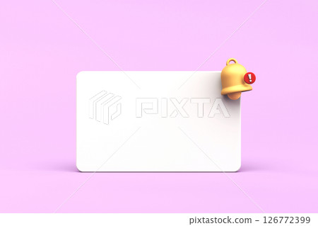 3d white reminder pop up bell push notification symbol. Empty application message on pink background. Blank note icon copy space for text. 3d rendering 3d white reminder pop up bell push notification symbol. Empty application message on pink background. Blank note icon copy space for text. 3d rendering 126772399