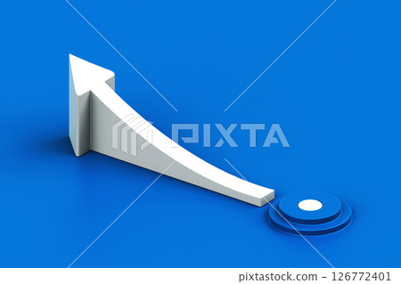 White arrow up icon with podium on blue background. Business concept of goals, success, ambition, achievement and challenges, 3D rendering White arrow up icon with podium on blue background. Business concept of goals, success, ambition, achievement and challenges, 3D rendering 126772401