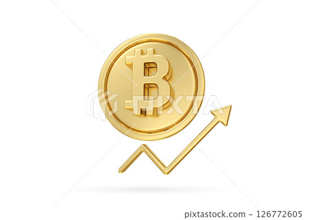 Bitcoin of ascent, A golden Bitcoin coin with a rising arrow, symbolizing the cryptocurrency growth and investment potential, 3d rendering Bitcoin of ascent, A golden Bitcoin coin with a rising arrow, symbolizing the cryptocurrency growth and investment potential, 3d rendering 126772605