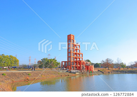 Scenery of Ochiai Park Folly and Water Tower, Kasugai City, Aichi Prefecture 126772884