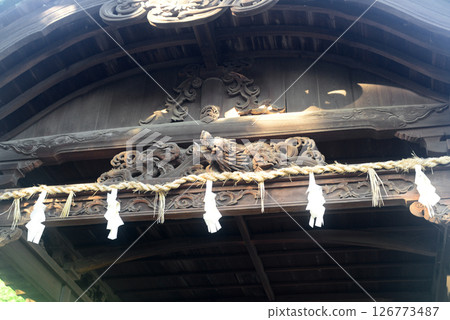 Gable sculpture at the south end of Sayabashi Bridge near Konpira Shrine in Kagawa Prefecture - 1 126773487