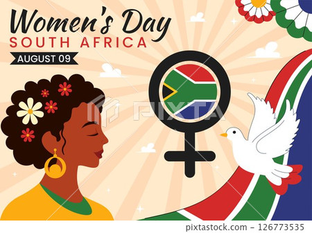 Happy Women's Day in South Africa Celebration Vector Illustration Featuring an Ethnic Black Woman and Waving Flag on a National Holiday Background 126773535