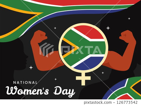 Happy Women's Day in South Africa Celebration Vector Illustration Featuring an Ethnic Black Woman and Waving Flag on a National Holiday Background 126773542