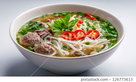 Savoring fresh pho in a bowl 126773613