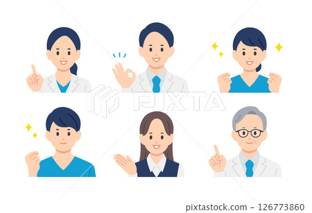 積極的醫生、護士和醫療辦公室工作人員男性和女性上半身套裝[人物向量插圖素材] 126773860