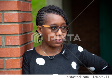 Portrait of Smiling African Woman with Braided... - Stock Photo ...