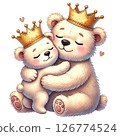 Adorable cartoon bears wearing crowns, expressing love and joy. 126774524
