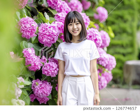 Young woman and hydrangea AI-generated image 126774657
