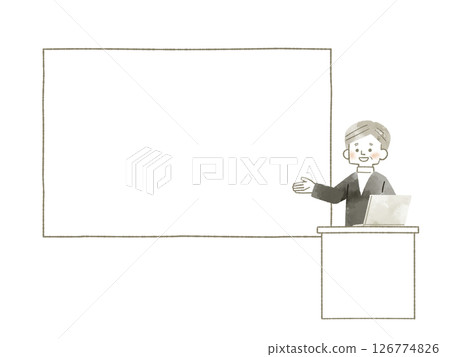 一名男子正在使用螢幕或白板進行解釋 - 水彩畫 126774826