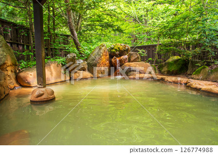 An open-air bath surrounded by fresh greenery "Okuhida Onsenkyo, Hirayu Onsen, Hirayu no Yu" 126774988