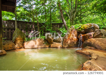 An open-air bath surrounded by fresh greenery "Okuhida Onsenkyo, Hirayu Onsen, Hirayu no Yu" 126774991