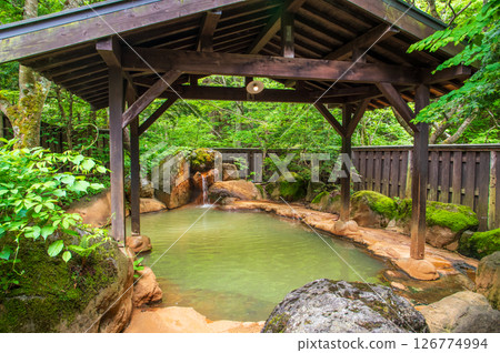 An open-air bath surrounded by fresh greenery "Okuhida Onsenkyo, Hirayu Onsen, Hirayu no Yu" An open-air bath surrounded by fresh greenery "Okuhida Onsenkyo, Hirayu Onsen, Hirayu no Yu" 126774994