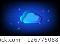digital cloud icon with blue background and circuit like patterns, symbolizing technology and data storage. design conveys modern and innovative feel 126775088