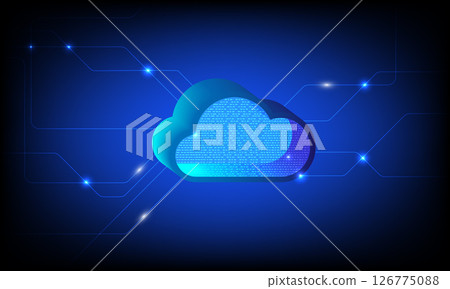 digital cloud icon with blue background and circuit like patterns, symbolizing technology and data storage. design conveys modern and innovative feel digital cloud icon with blue background and circuit like patterns, symbolizing technology and data storage. design conveys modern and innovative feel 126775088