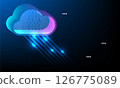 digital cloud icon with colorful data streams, representing technology and connectivity. background is dark, enhancing vibrant colors of cloud 126775089