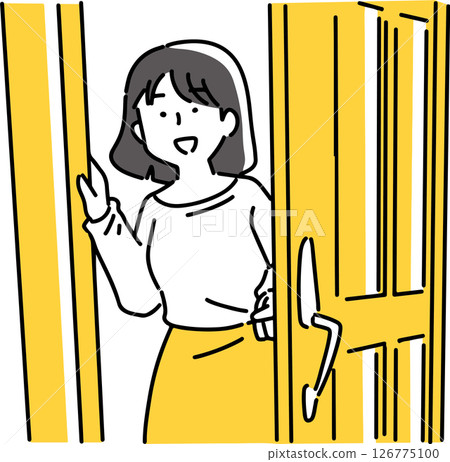 微笑的女人打開門並邀請 微笑的女人打開門並邀請 126775100
