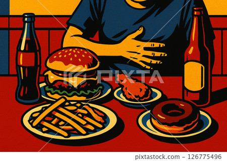 A man who has an upset stomach due to overeating 126775496
