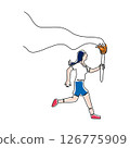 Continuous Line Woman Torchbearer Running, Minimalist Line Art Vector Illustration 126775909