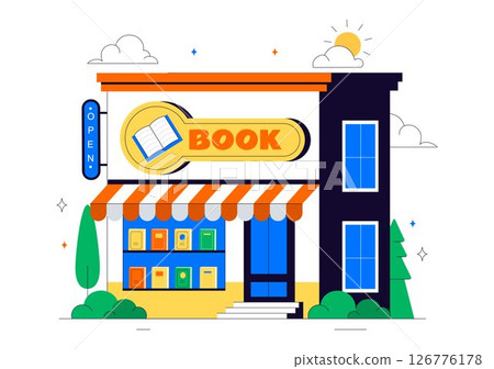 Bookstore Vector Illustration Featuring a School Library Room for Studying, Reading, Education, Self Development, and Literature in a Flat Background Bookstore Vector Illustration Featuring a School Library Room for Studying, Reading, Education, Self Development, and Literature in a Flat Background 126776178