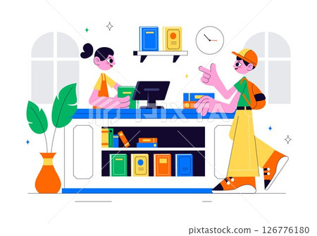 Bookstore Vector Illustration Featuring a School Library Room for Studying, Reading, Education, Self Development, and Literature in a Flat Background 126776180