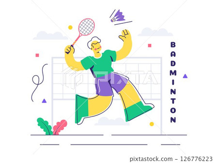 Vector Illustration of a Badminton Player Featuring a Shuttlecock and Racket on the Court, Competing in the Sport as a Leisure Activity Background Vector Illustration of a Badminton Player Featuring a Shuttlecock and Racket on the Court, Competing in the Sport as a Leisure Activity Background 126776223