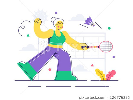 Vector Illustration of a Badminton Player Featuring a Shuttlecock and Racket on the Court, Competing in the Sport as a Leisure Activity Background Vector Illustration of a Badminton Player Featuring a Shuttlecock and Racket on the Court, Competing in the Sport as a Leisure Activity Background 126776225