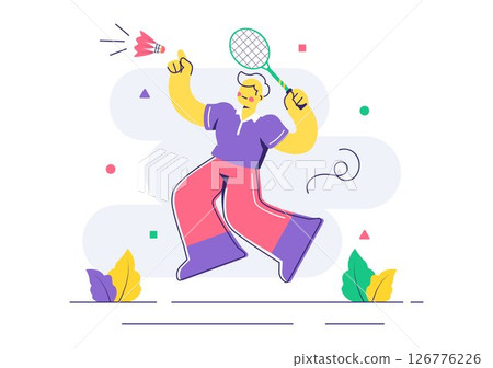Vector Illustration of a Badminton Player Featuring a Shuttlecock and Racket on the Court, Competing in the Sport as a Leisure Activity Background Vector Illustration of a Badminton Player Featuring a Shuttlecock and Racket on the Court, Competing in the Sport as a Leisure Activity Background 126776226