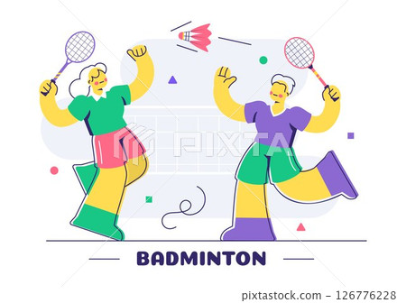 Vector Illustration of a Badminton Player Featuring a Shuttlecock and Racket on the Court, Competing in the Sport as a Leisure Activity Background 126776228