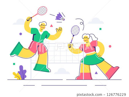Vector Illustration of a Badminton Player Featuring a Shuttlecock and Racket on the Court, Competing in the Sport as a Leisure Activity Background 126776229