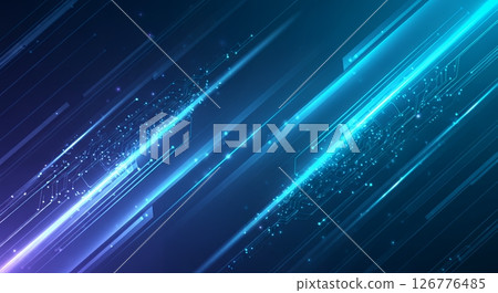 Cyber connection, a digital network woven with light beams and circuits 126776485