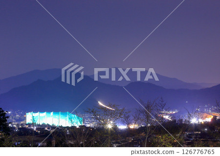 View of Kurose Town (Higashihiroshima City) at night, the townscape, rocky mountain, and Haigamine 126776765