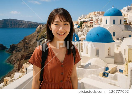 Santorini's blue and white streets and a trip with beautiful Japanese women 126777092
