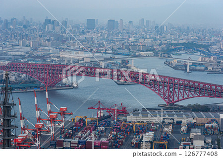 Hanshin Expressway's Minato Bridge spanning the Osaka Bay area, April 18, Japan 126777408