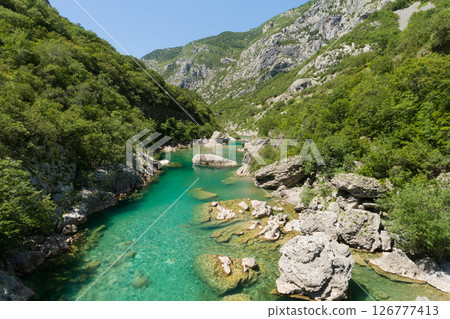 Aerial view of Moraca river canyon. Montenegro 126777413