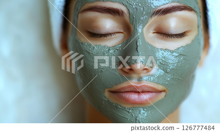 Close-up of a woman's face with a mud pack 126777484