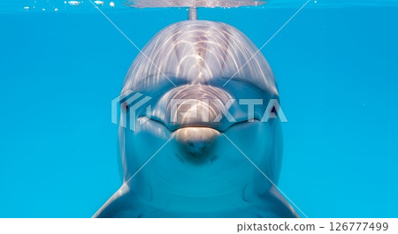 海洋生物的魅力，清澈海水中暢遊的海豚的臉 126777499