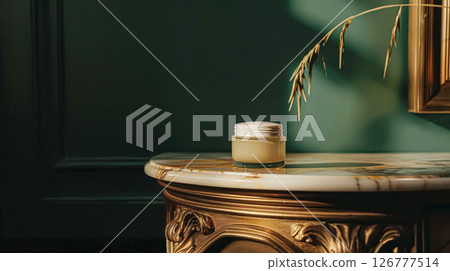 Cosmetic cream in a glass jar. Skin care concept. Background for beauty products 126777514