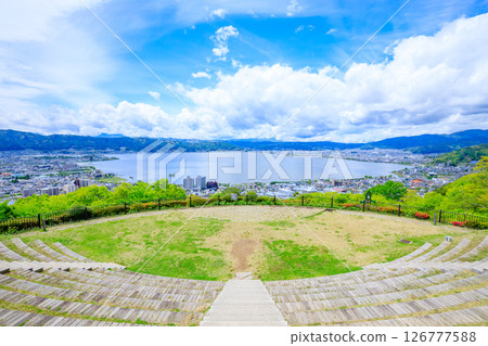 Lake Suwa seen from Tateishi Park in early summer, Suwa City, Nagano Prefecture Lake Suwa seen from Tateishi Park in early summer, Suwa City, Nagano Prefecture 126777588