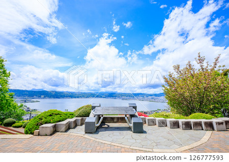 Lake Suwa seen from Tateishi Park in early summer, Suwa City, Nagano Prefecture Lake Suwa seen from Tateishi Park in early summer, Suwa City, Nagano Prefecture 126777593