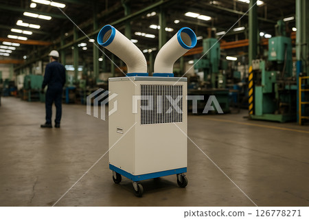 A photo of a movable spot cooler installed in a factory 126778271