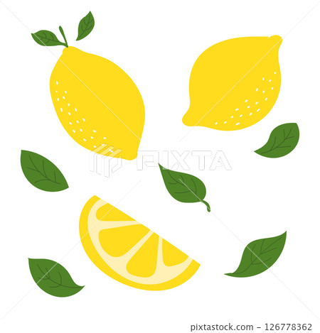 檸檬和樹葉的清新插圖。向量。 126778362