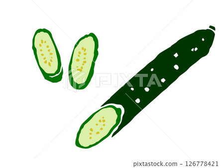 復古手繪蔬菜插圖。黃瓜片 126778421