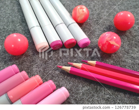 Pink art supplies 126778739