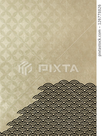 Textured Japanese pattern background of Shippo pattern and Seigaiha (background material) Gold leaf 126778826