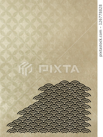 Textured Japanese pattern background of Shippo pattern and Seigaiha (background material) Gold leaf 126778828